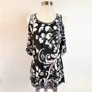 LILDY Cold Shoulder Tunic, Black/White, S-M